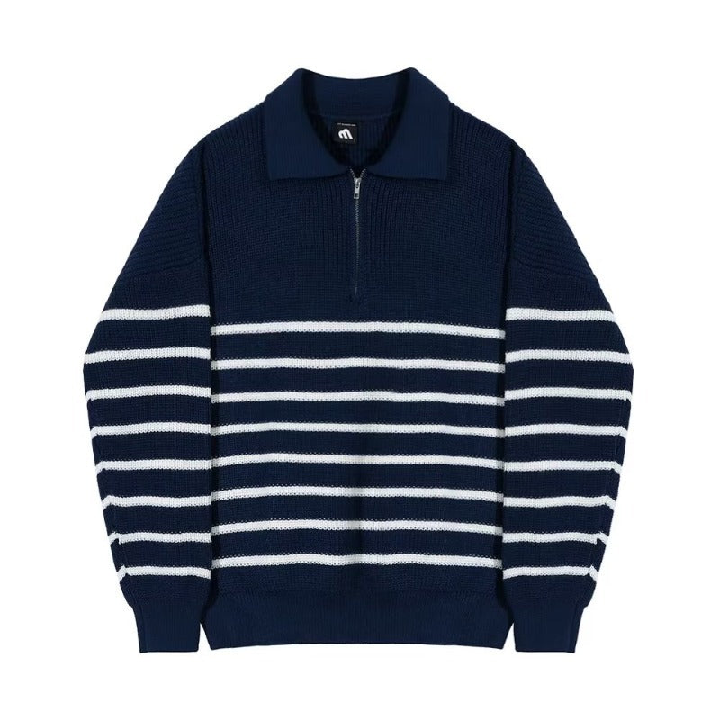 Harbour Stripe Knit Polo – Korean Style Sweater