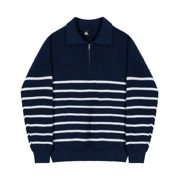 Harbour Stripe Knit Polo – Korean Style Sweater